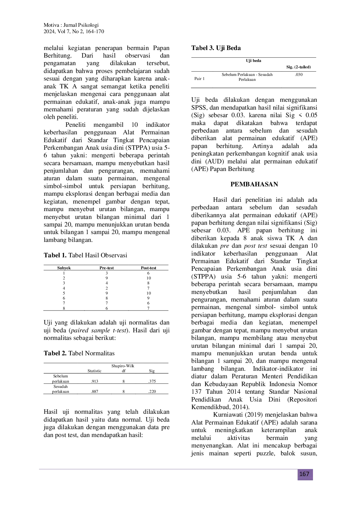 JURIS Peningkatan Perkembangan Kognitif Anak Usia Dini AUD Melalui Alat Permainan Edukatif APE Papan Berhitung