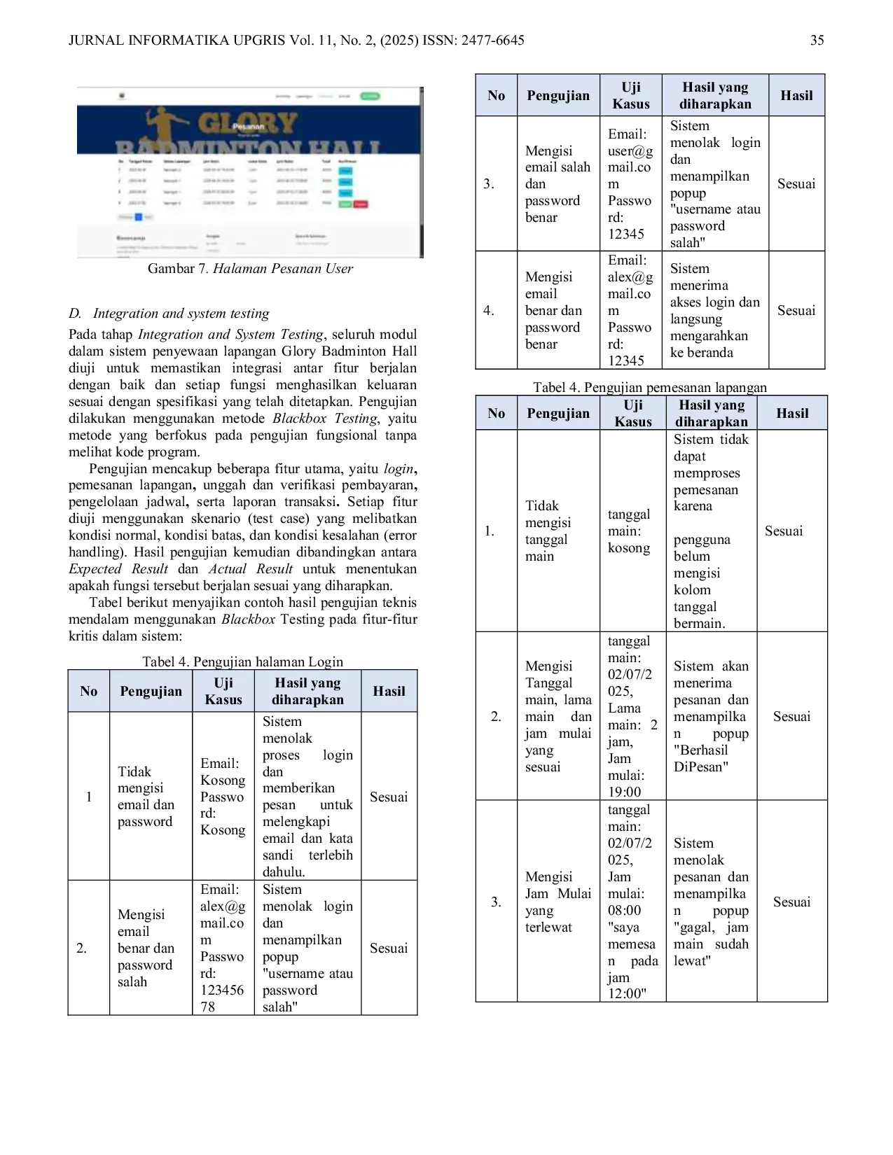 JURIS Perancangan dan Implementasi Sistem Informasi Penyewaan Lapangan Berbasis Web dengan Pendekatan Waterfall untuk Efisiensi Pengelolaan Reservasi