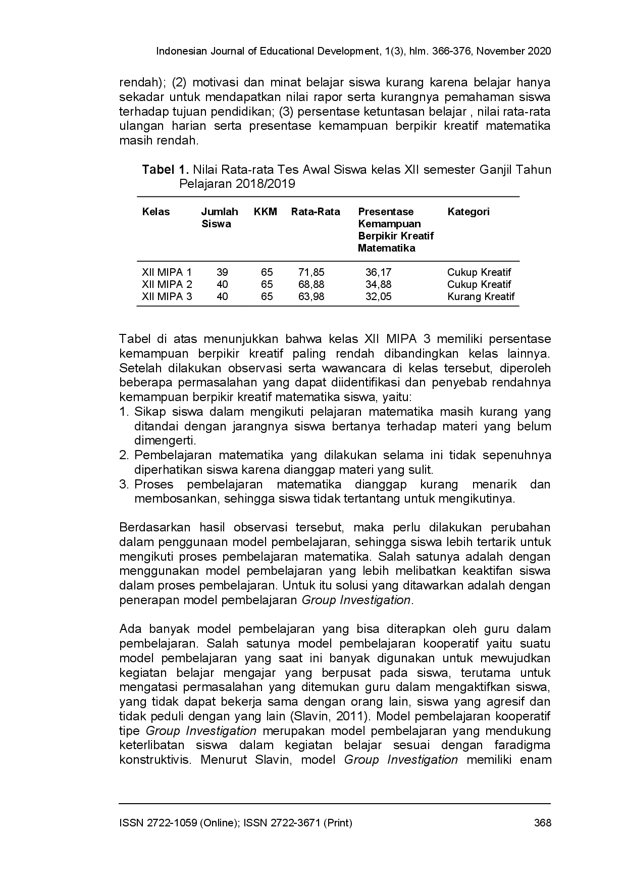 juris Penerapan model pembelajaran group investigation untuk meningkatkan kemampuan berpikir kreatif matematika