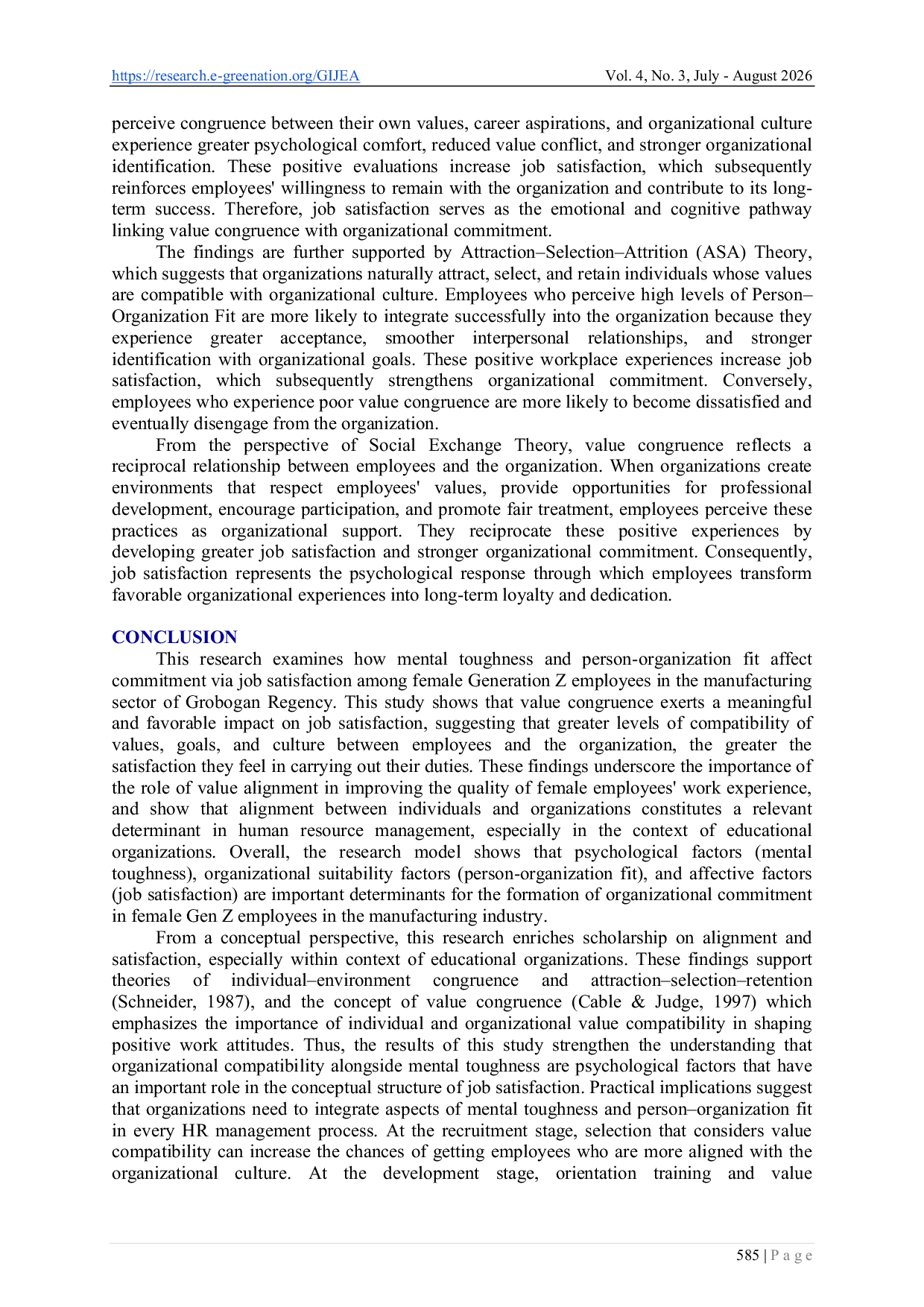 JURIS Psychosocial Factors and Organizational Commitment among Female Generation Z Employees in the Manufacturing Sector The Mediating Role of Job Satisfaction
