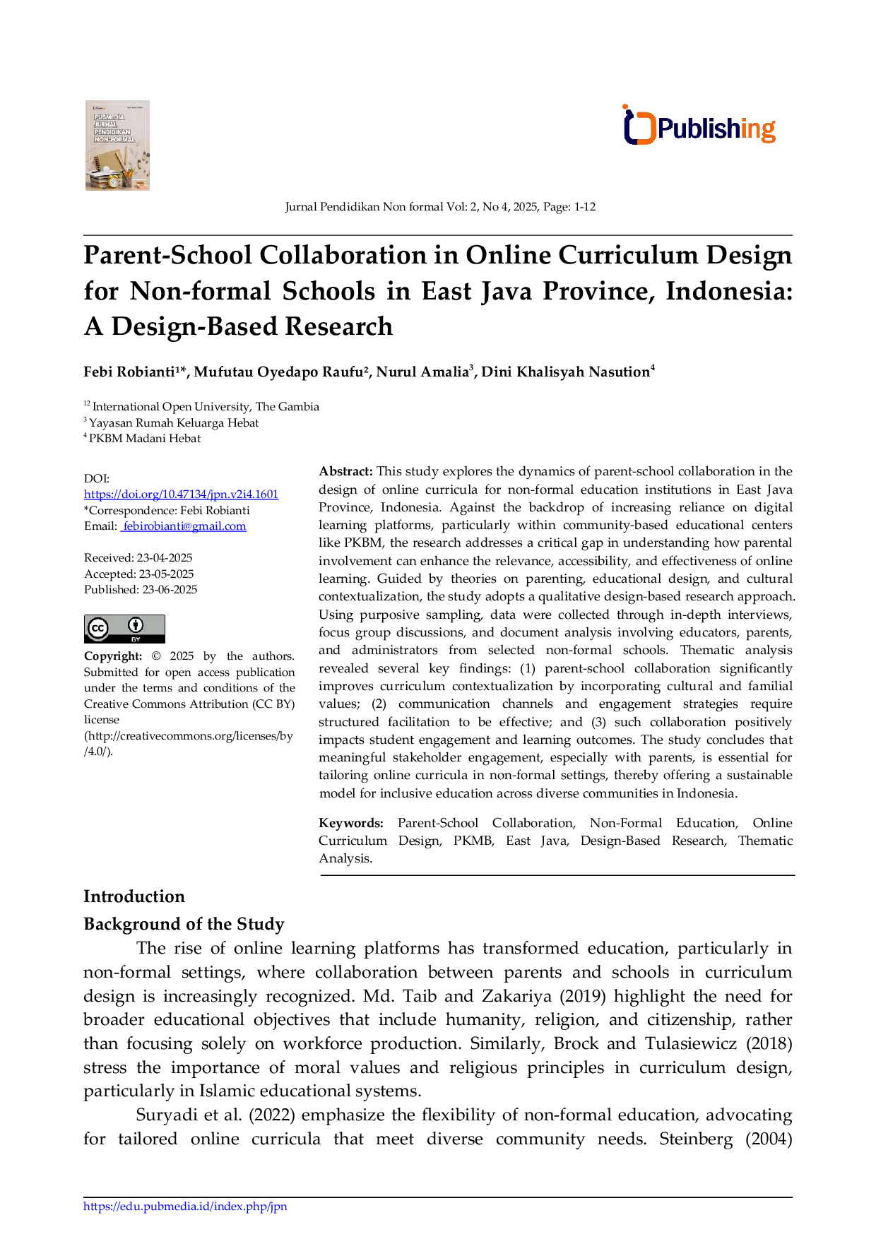 JURIS Parent School Collaboration in Online Curriculum Design for Non formal Schools in East Java Province Indonesia A Design Based Research