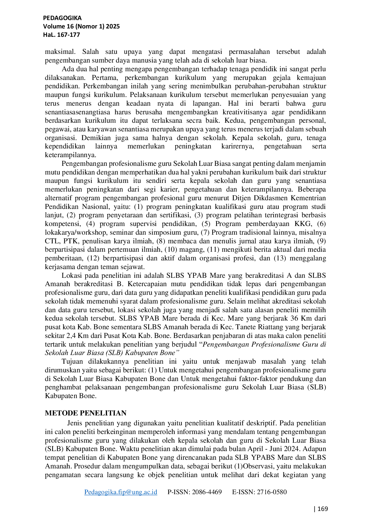 JURIS Pengembangan Professionalisme Guru pada Sekolah Luar Biasa