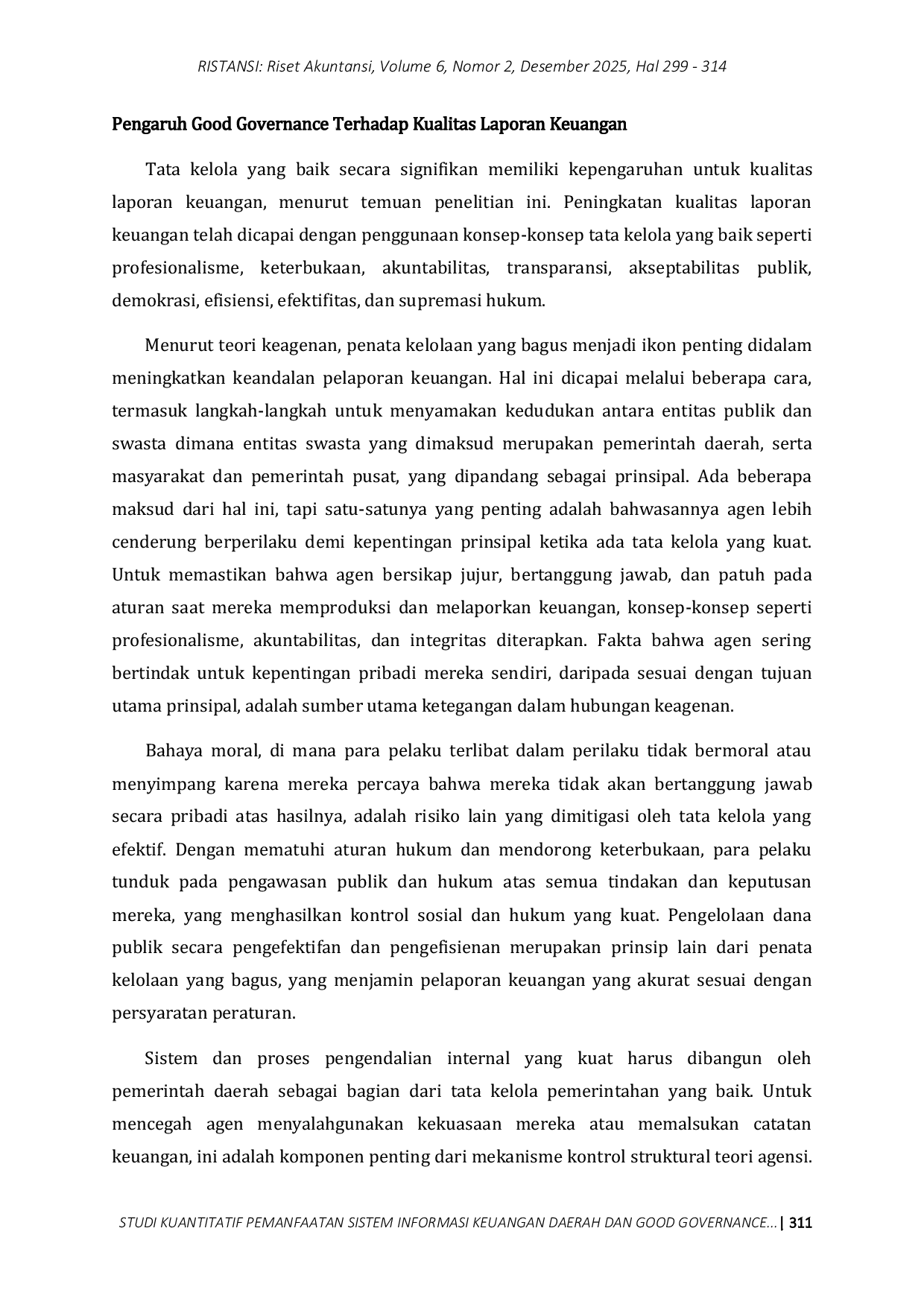 JURIS Studi Kuantitatif Pemanfaatan Sistem Informasi Keuangan Daerah Dan Good Governance Terhadap Kualitas Laporan Keuangan Pemerintah Daerah