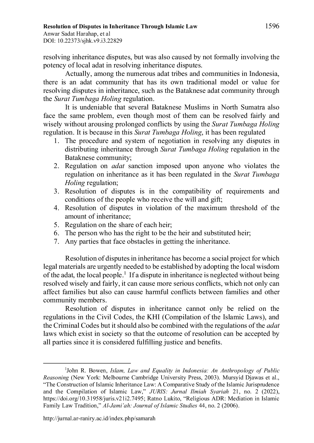 JURIS Resolution of Disputes in Inheritance Through Islamic Law and Surat Tumbaga Holing in The Bataknese Community in South Tapanuli