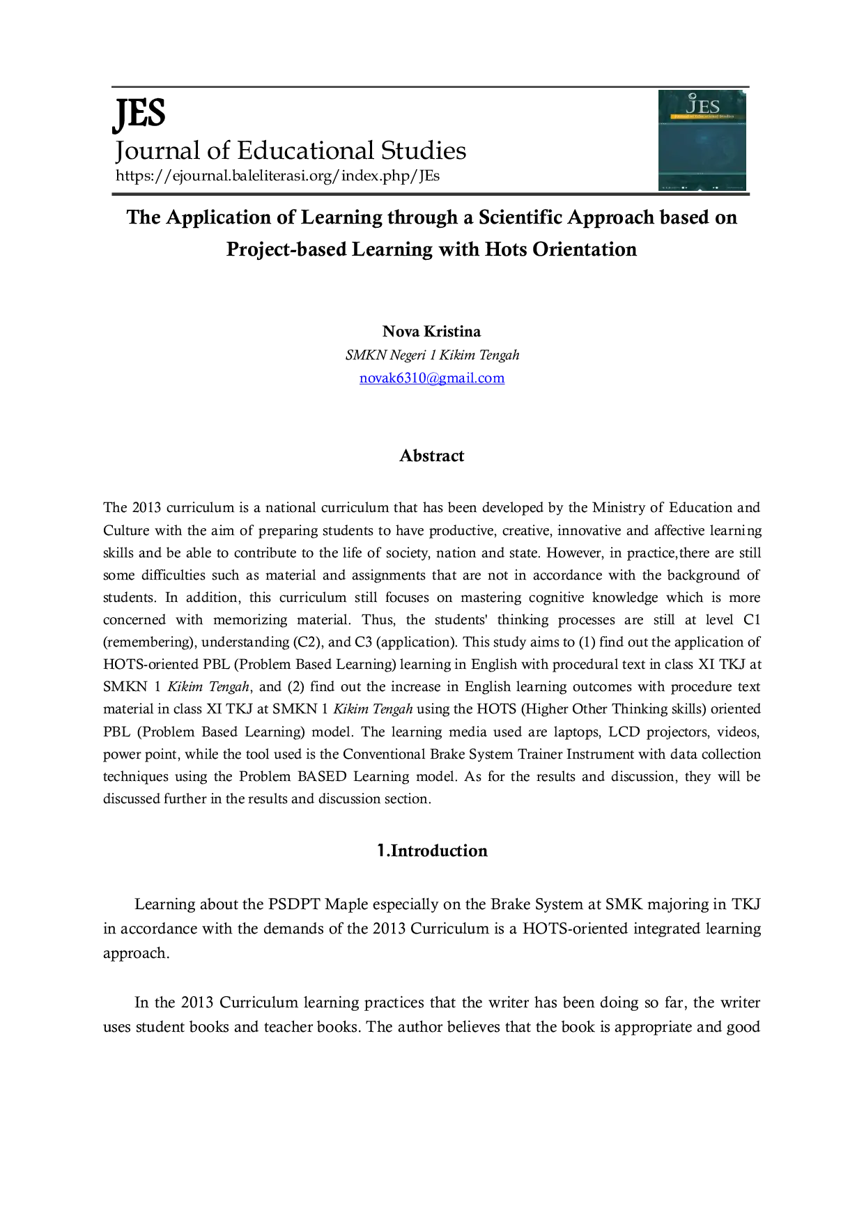 JURIS The Application of Learning through a Scientific Approach based on Project based Learning with Hots Orientation