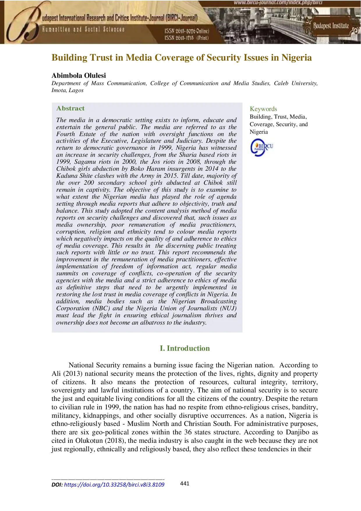 juris Building Trust in Media Coverage of Security Issues in Nigeria