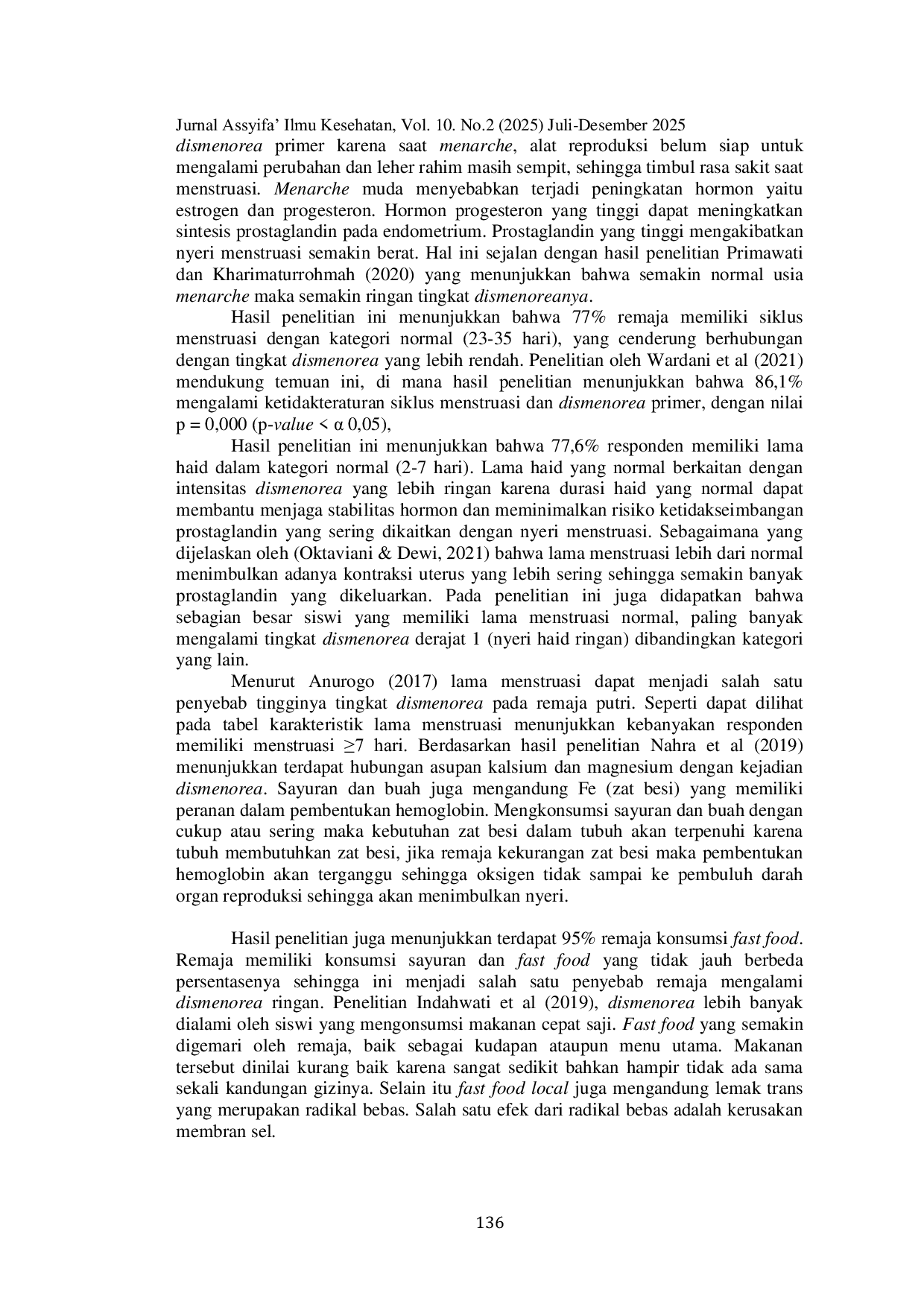 JURIS Gambaran Dismenorea Berdasarkan Karakteristik Demografi Remaja Putri di MTsN Aceh Besar