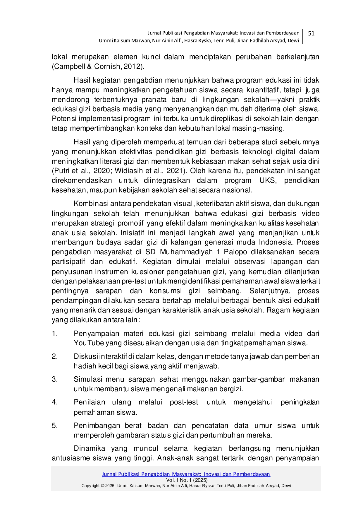 JURIS Efektivitas Edukasi Gizi Berbasis Media Video dalam Meningkatkan Pemahaman Pola Makan Seimbang pada Anak Sekolah Dasar