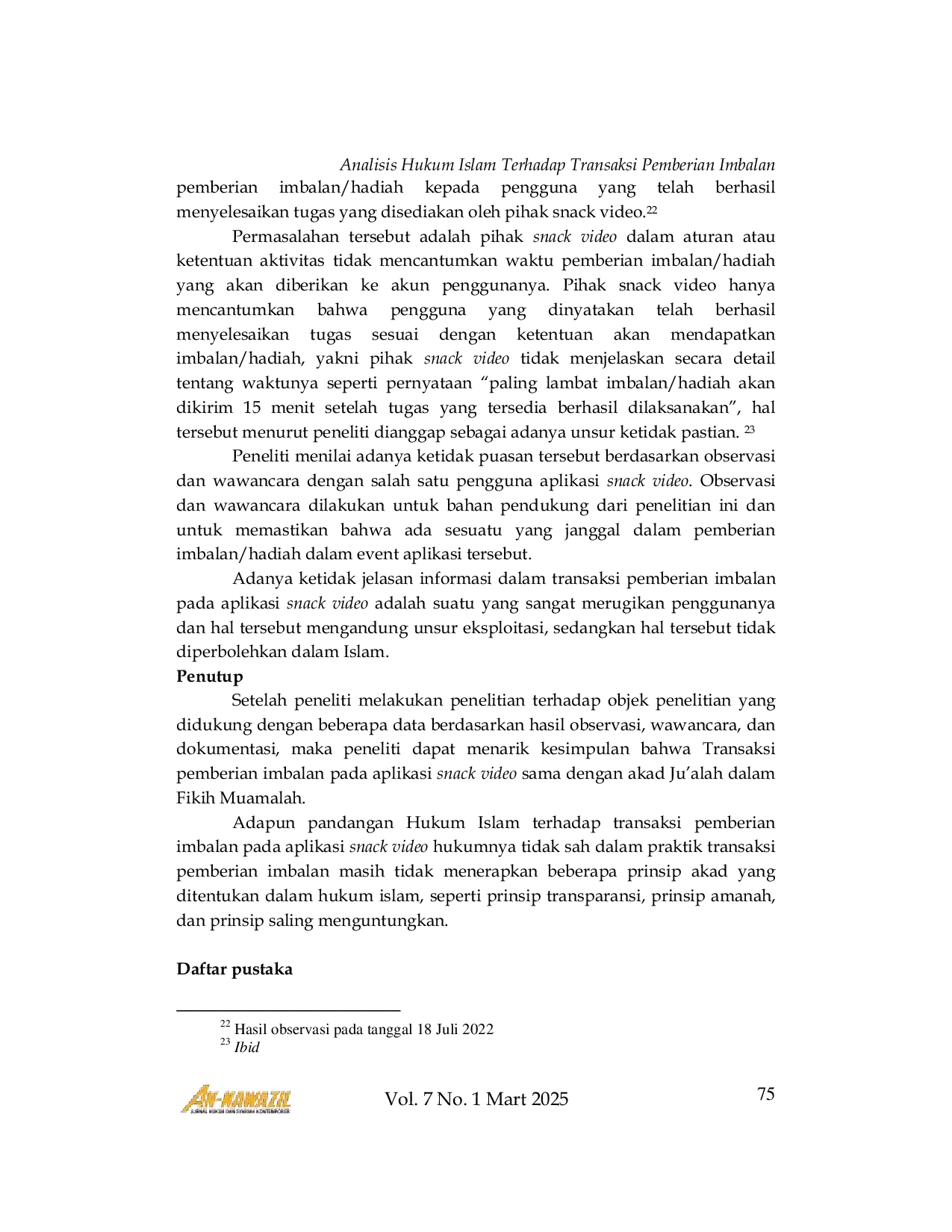 JURIS Analisis Hukum Islam Terhadap Transaksi Pemberian Imbalan Pada Aplikasi Snack Video