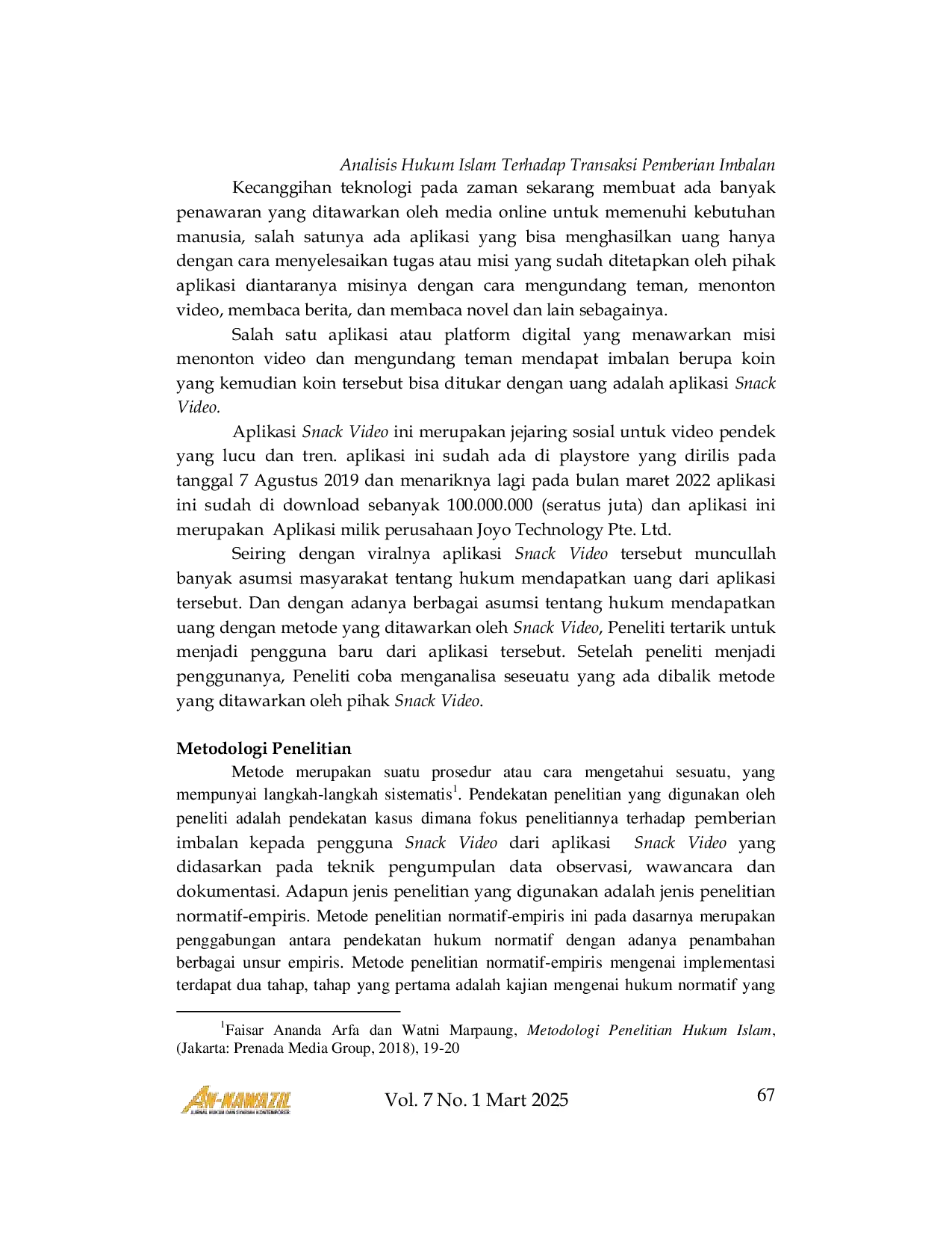 JURIS Analisis Hukum Islam Terhadap Transaksi Pemberian Imbalan Pada Aplikasi Snack Video