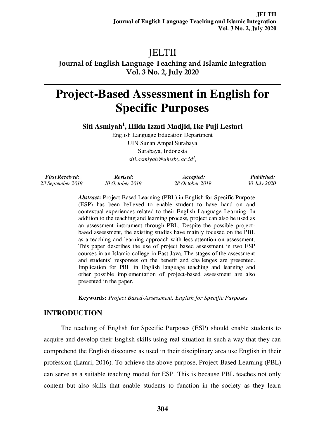 JURIS Project Based Assessment in English for Specific Purposes