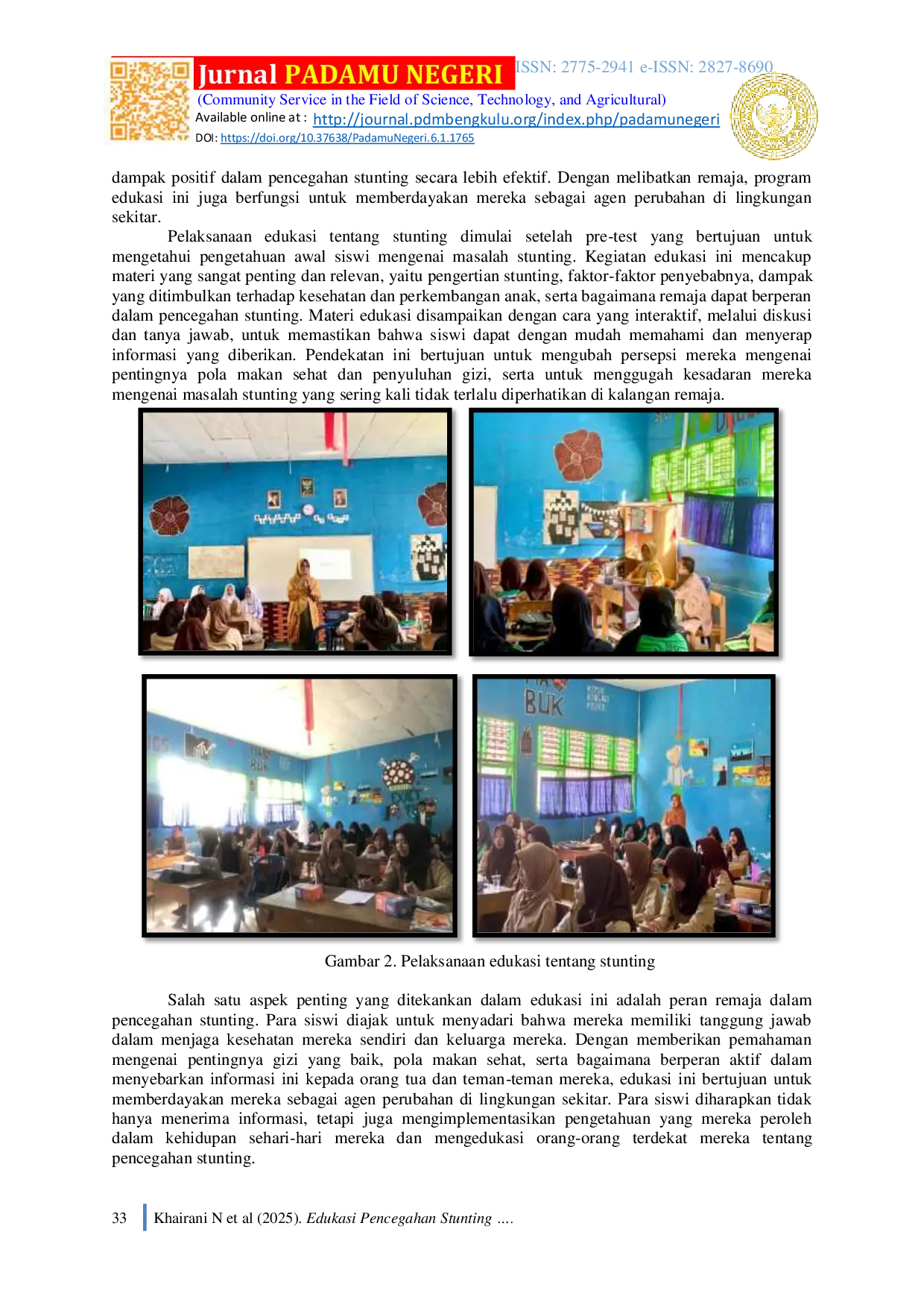 JURIS Edukasi Pencegahan Stunting pada Remaja di SMAN 10 Kota Bengkulu