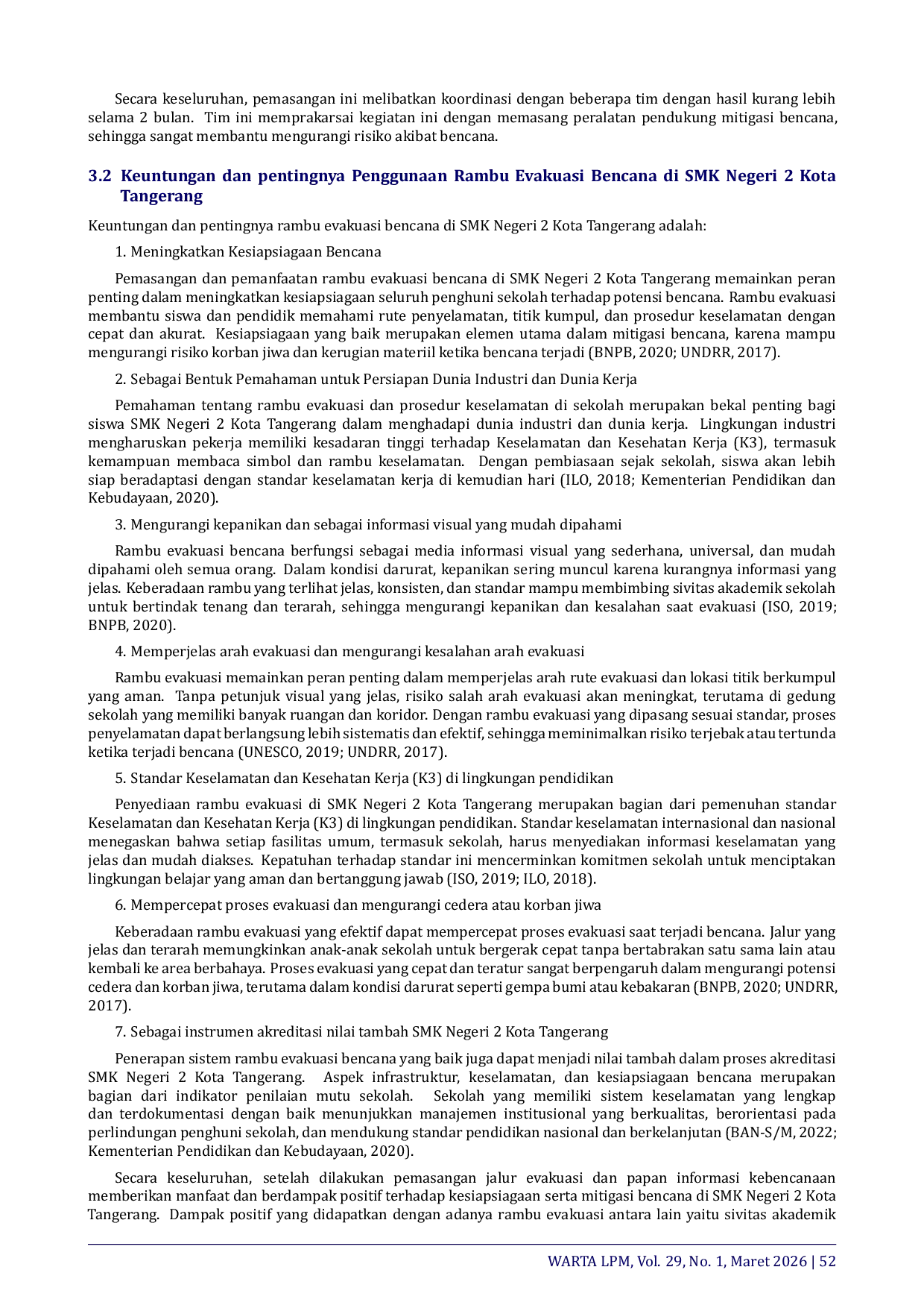 JURIS Assembly of Disaster Evacuation Signs for Disaster Mitigation at State Vocational School 2 Tangerang City