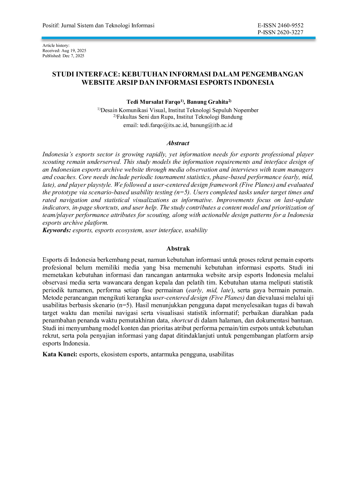 JURIS STUDI INTERFACE KEBUTUHAN INFORMASI DALAM PENGEMBANGAN WEBSITE ARSIP DAN INFORMASI ESPORTS INDONESIA