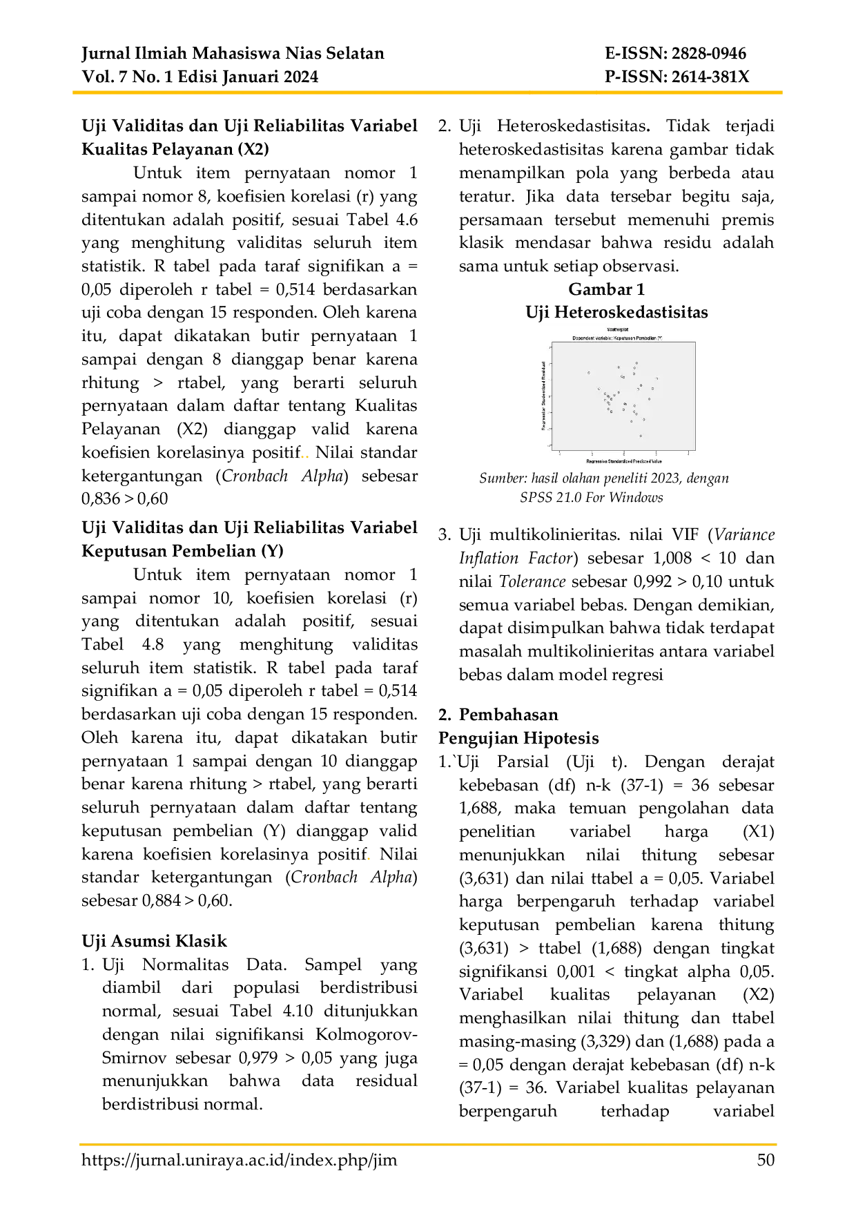 JURIS PENGARUH HARGA DAN KUALITAS PELAYANAN TERHADAP KEPUTUSAN PEMBELIAN DI UD BERKAT JAYA KECAMATAN TELUKDALAM