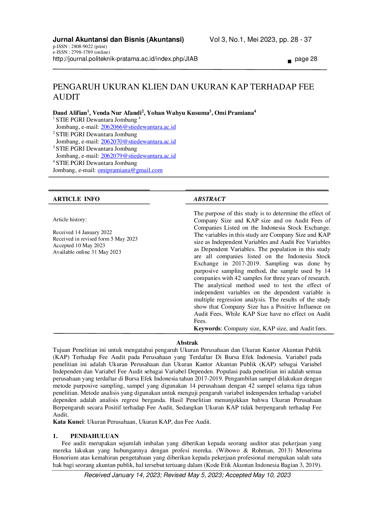 JURIS Pengaruh Ukuran Klien Dan Ukuran KAP Terhadap Fee Audit