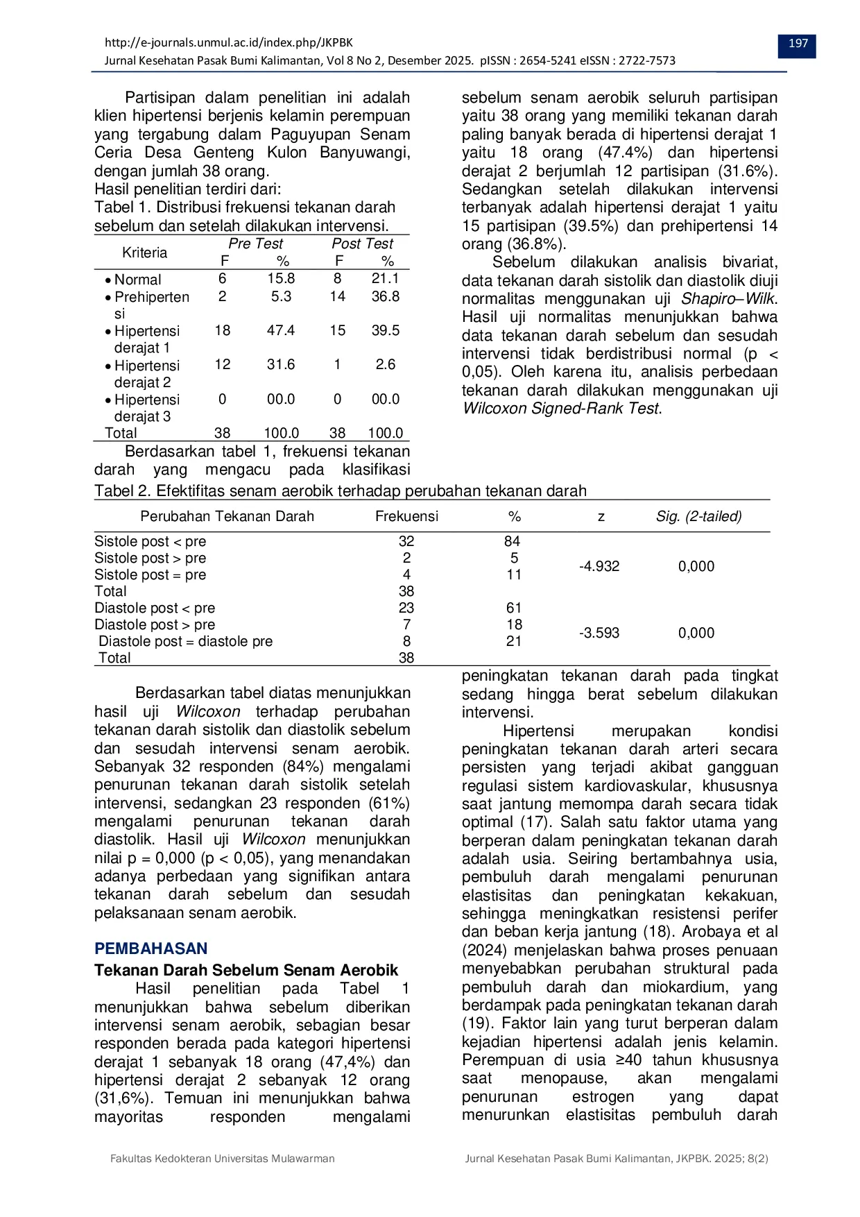 JURIS The Efectiveness of Aerobic Gymnastics on Blood Pressure Control in Hypertensive Clients in Banyuwangi