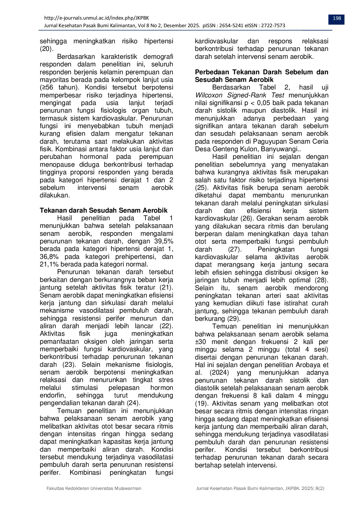 JURIS The Efectiveness of Aerobic Gymnastics on Blood Pressure Control in Hypertensive Clients in Banyuwangi