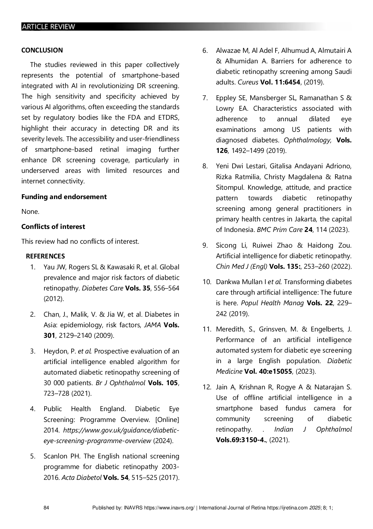 JURIS Evaluating The Accuracy Of Artificial Intelligence Ai Integrated Smartphone Based Screening For Diabetic Retinopathy Systematic Review