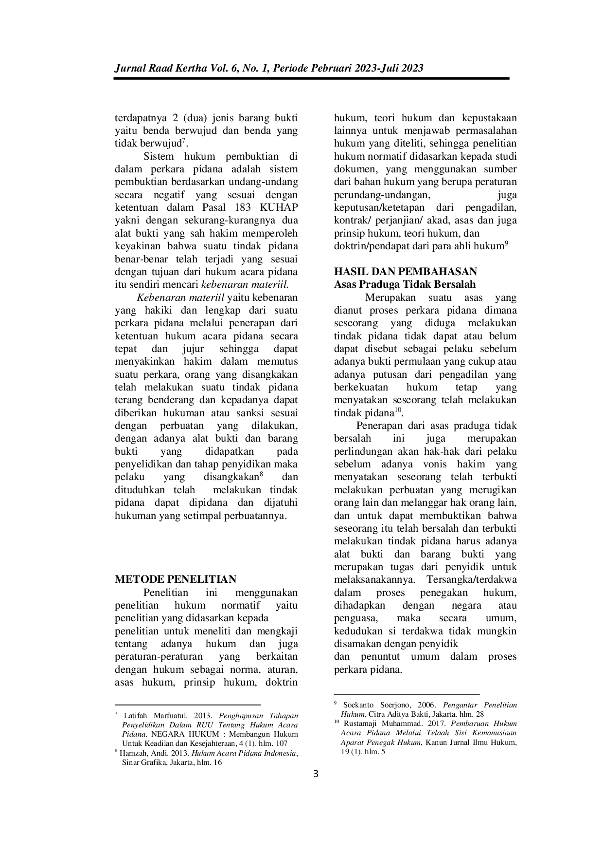 JURIS Asas Praduga Tidak Bersalah Dan Sistem Hukum Pembuktian Di Indonesia