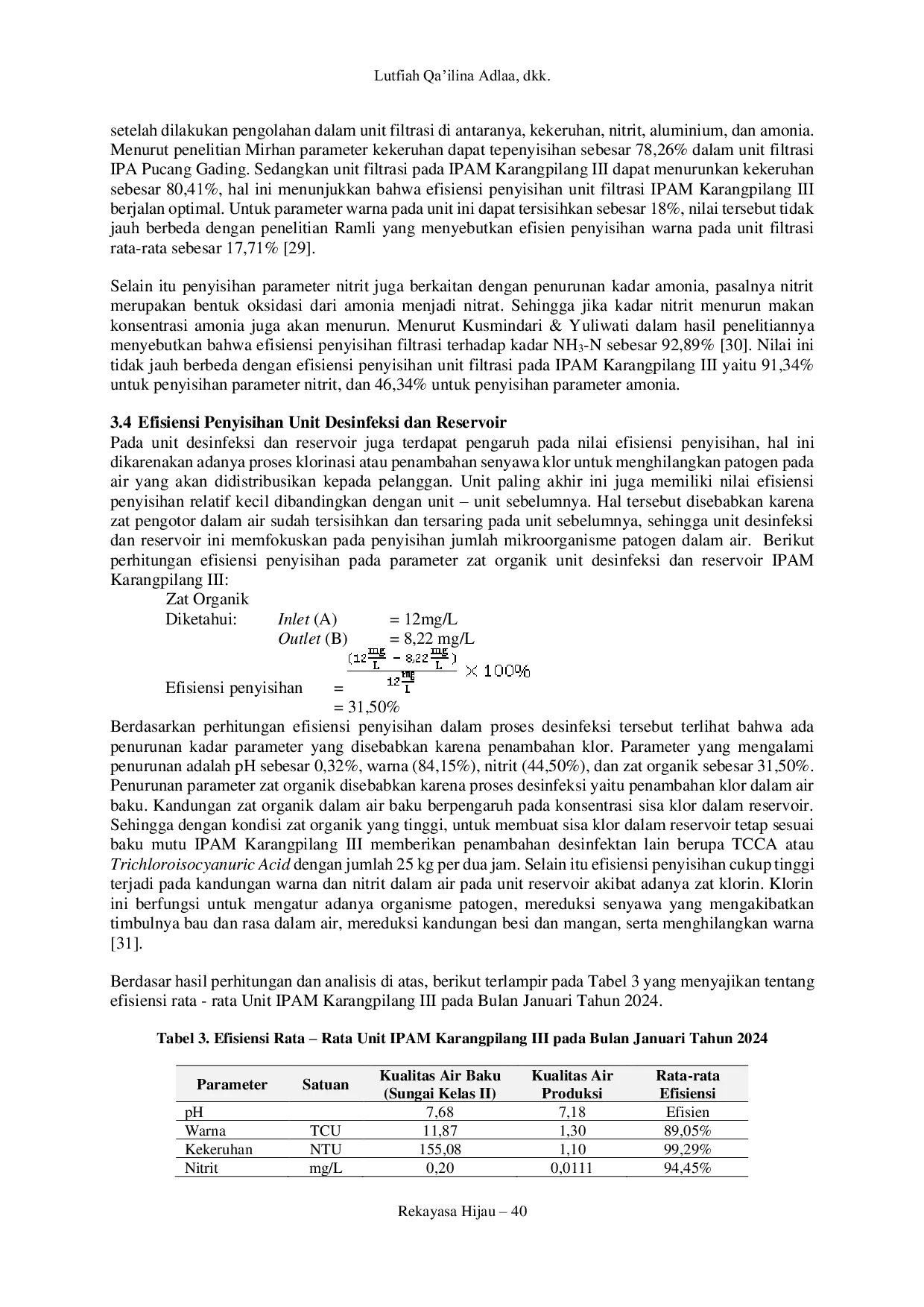 JURIS Kajian Efisiensi Penyisihan Unit IPAM Karangpilang III PDAM Surya Sembada Kota Surabaya