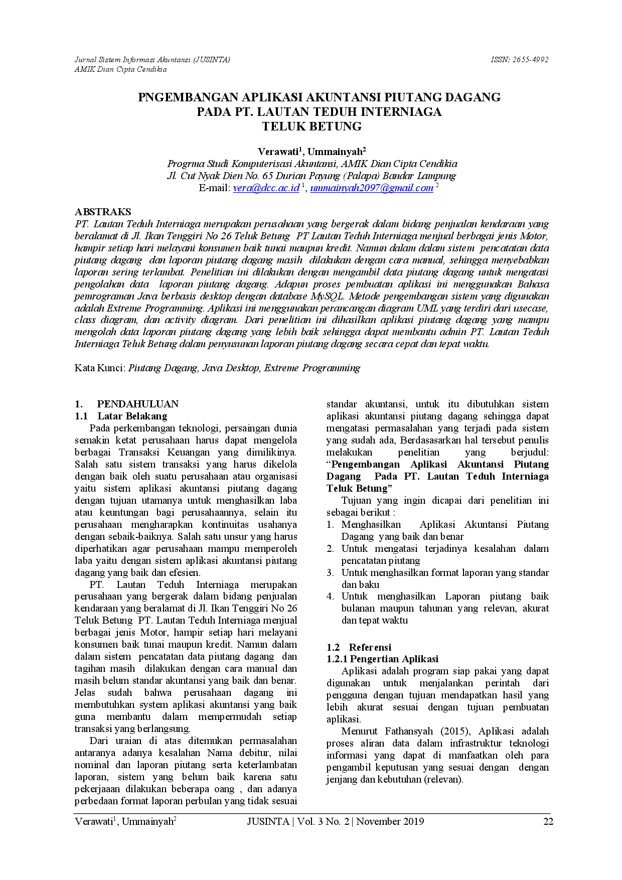 JURIS Pengembangan Aplikasi Akuntansi Piutang Dagang Pada PT Lautan Teduh Interniaga Teluk Betung