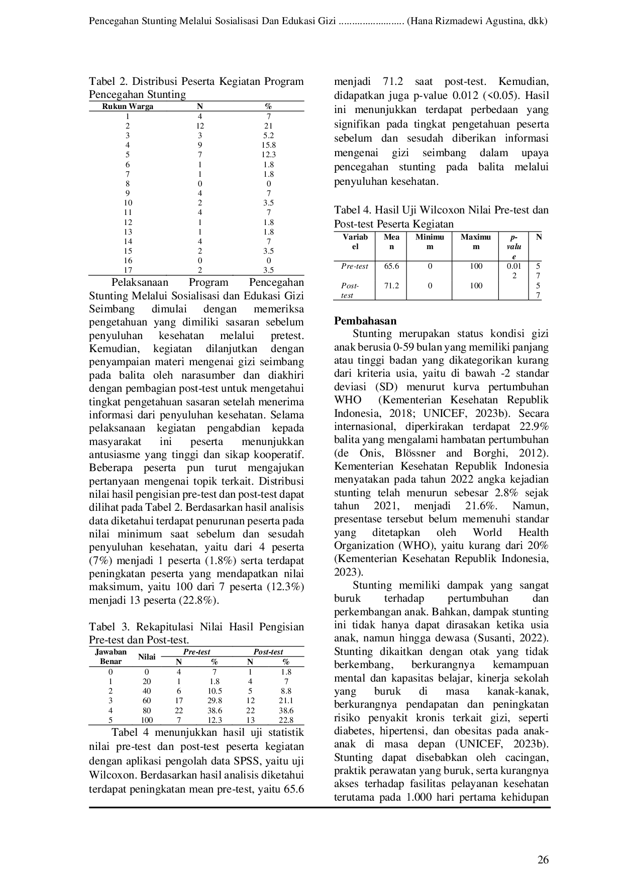 JURIS Pencegahan Stunting Melalui Sosialisasi Dan Edukasi Gizi Seimbang Di Desa Sukamanah