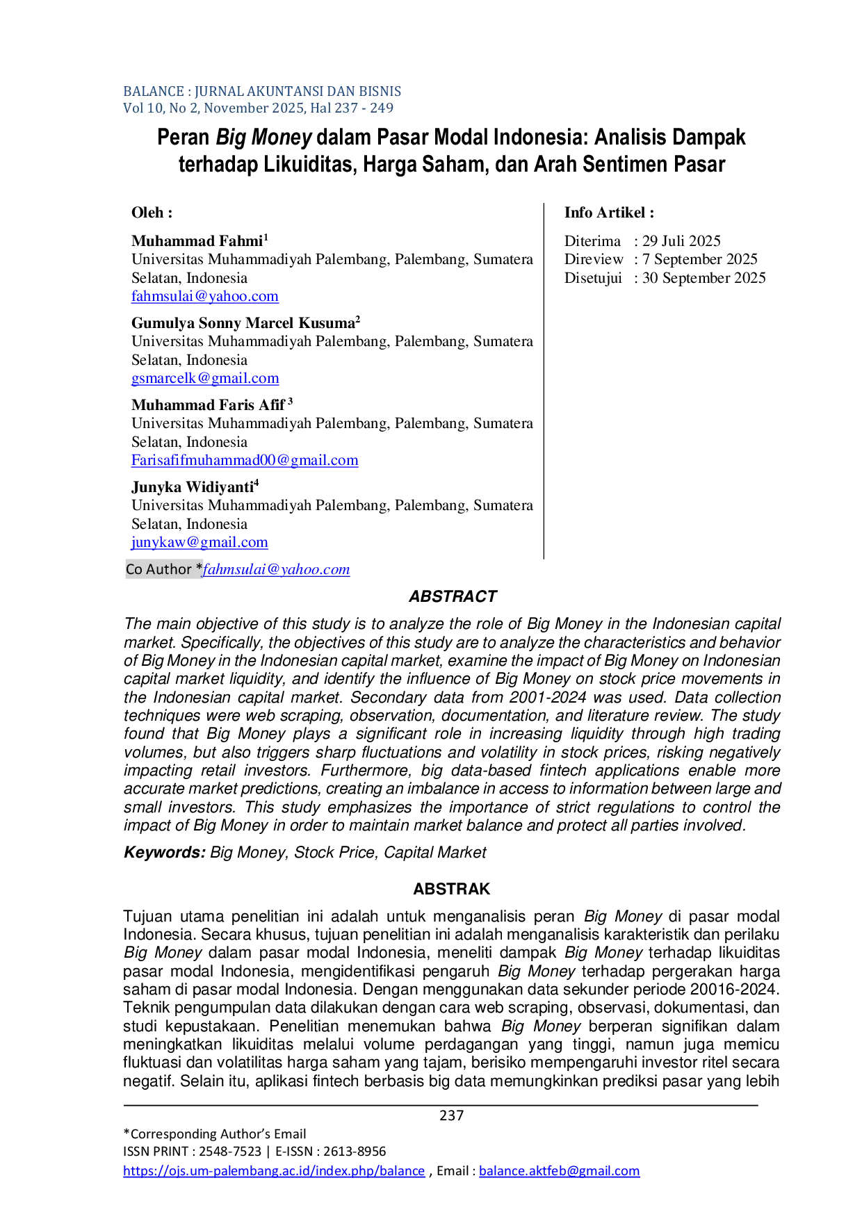 JURIS Peran Big Money dalam Pasar Modal Indonesia Analisis Dampak terhadap Likuiditas Harga Saham dan Arah Sentimen Pasar