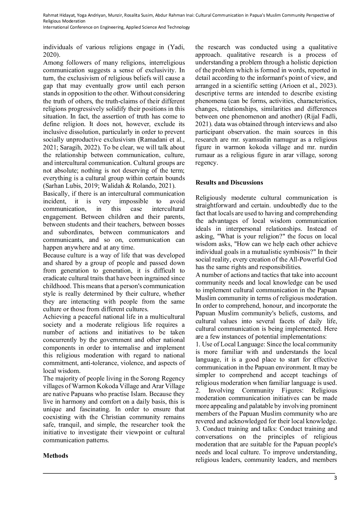 JURIS Cultural Communication in Papua s Muslim Community Perspective of Religious Moderation