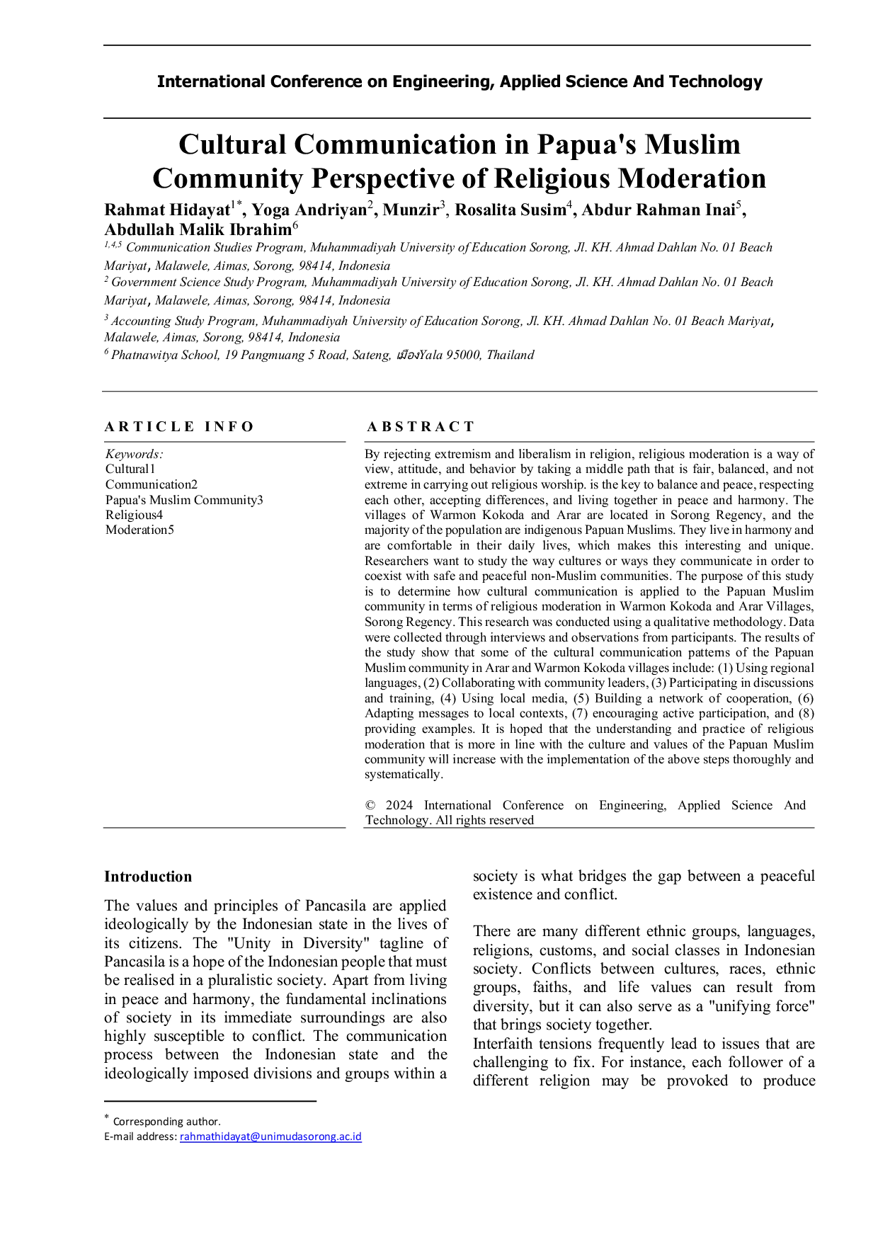 JURIS Cultural Communication in Papua s Muslim Community Perspective of Religious Moderation