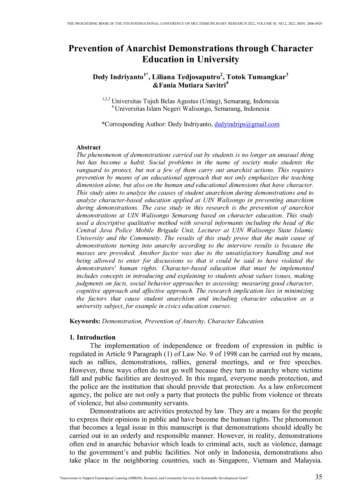 JURIS Prevention of Anarchist Demonstrations through Character Education in University