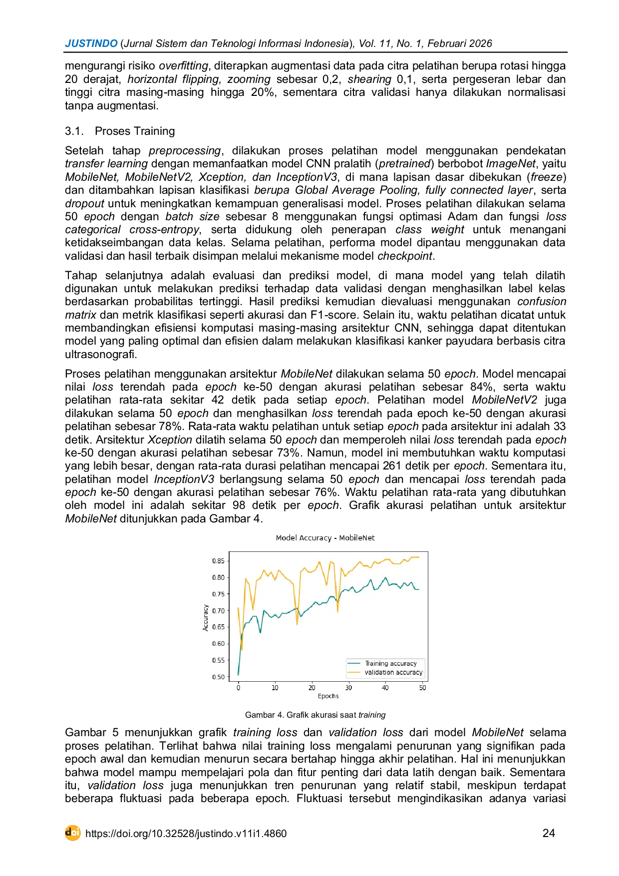 JURIS Ultrasound Image Classification of Breast Cancer Using MobileNet