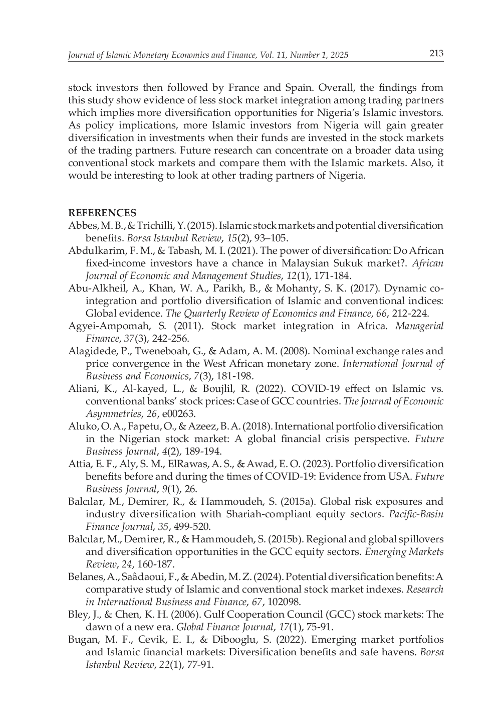 JURIS Portfolio Diversification Opportunities for Nigeria s Islamic Shariah Stock Investors with Their Major Trading Partners