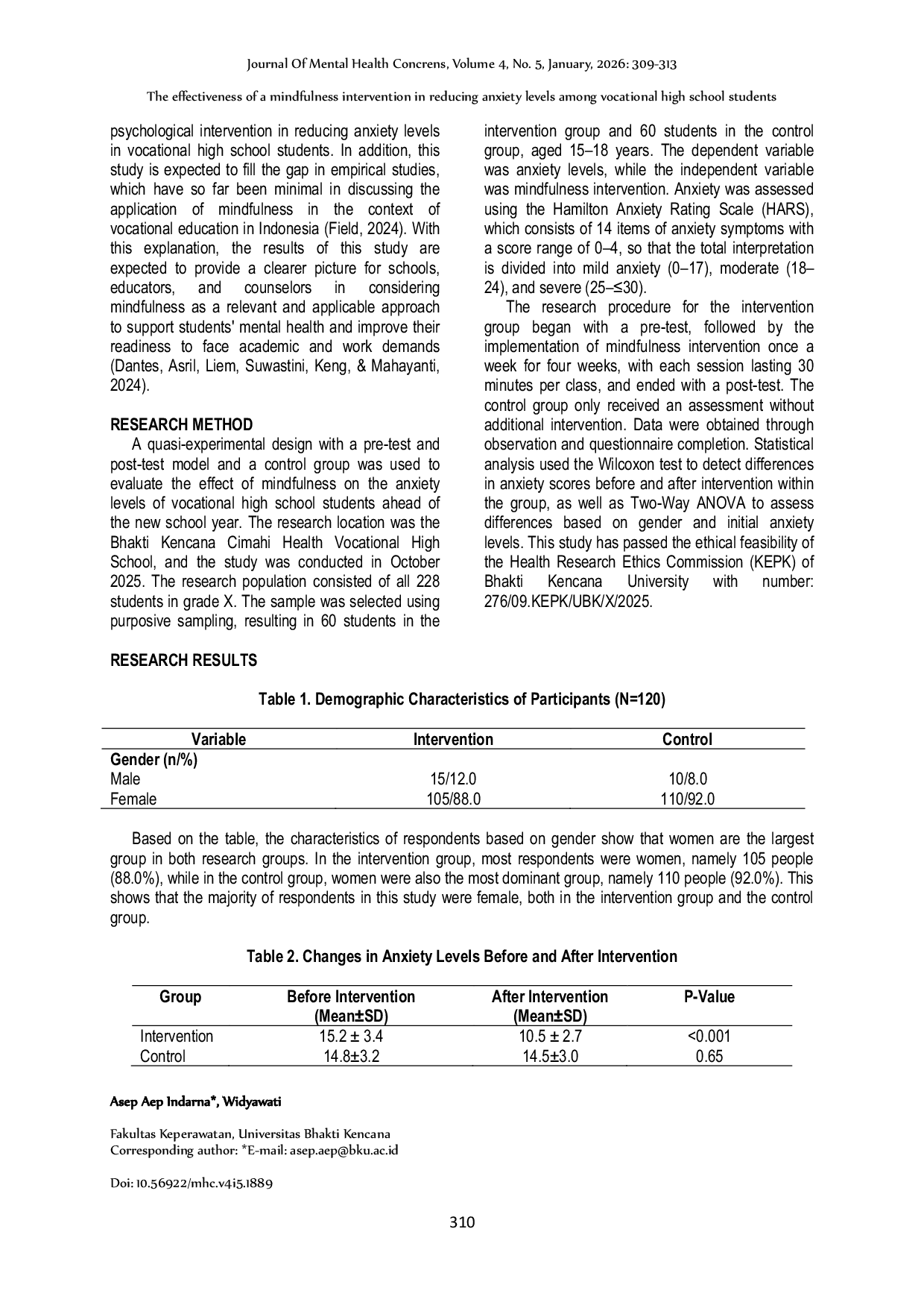 JURIS The Effectiveness of a Mindfulness Intervention in Reducing Anxiety Levels Among Vocational High School Students