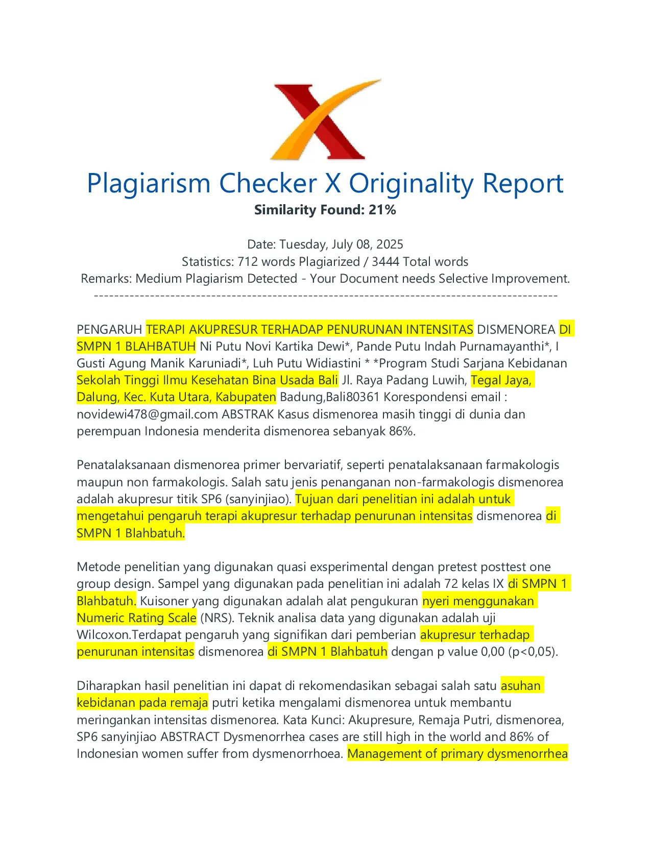 JURIS Pengaruh Terapi Akupresur Terhadap Penurunan Intensitas Dismenorea Di SMPN 1 Blahbatuh