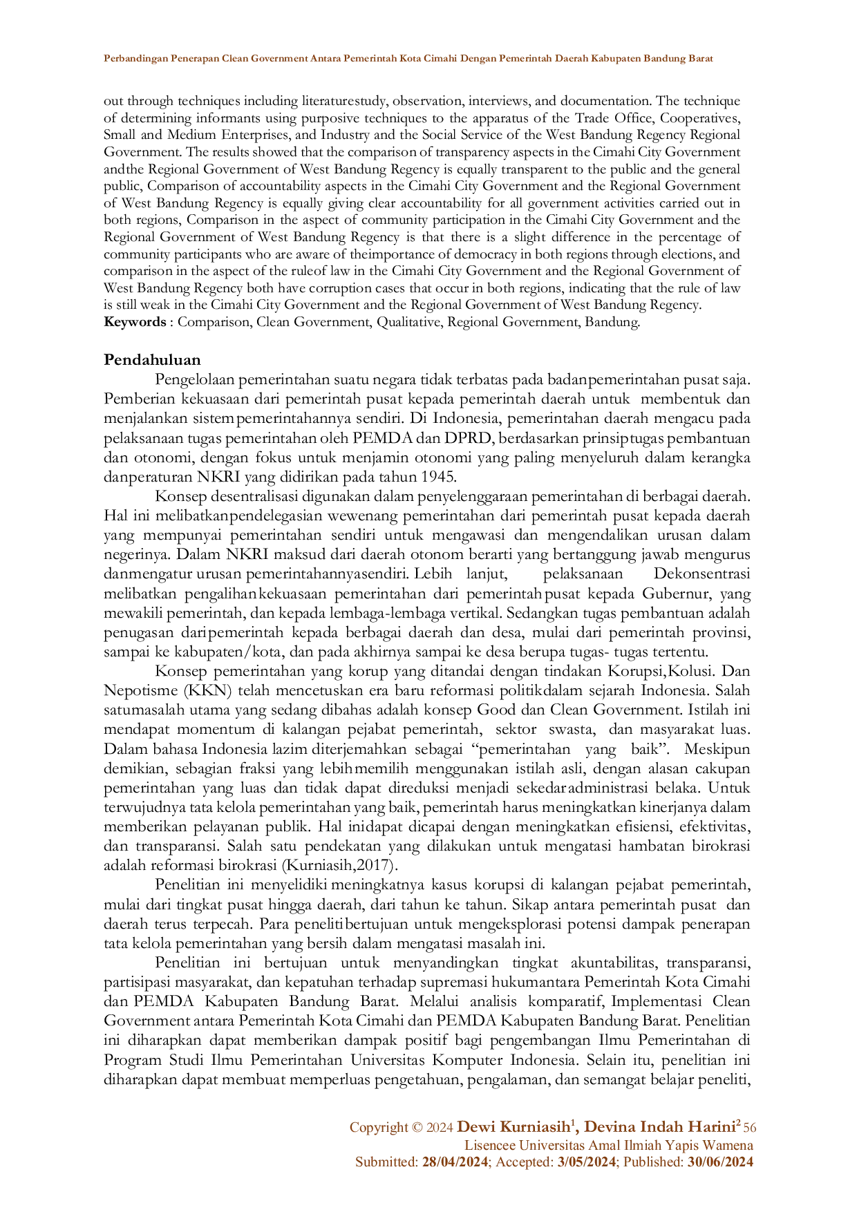 JURIS Perbandingan Penerapan Clean Government Antara Pemerintah Kota Cimahi Dengan Pemerintah Daerah Kabupaten Bandung Barat
