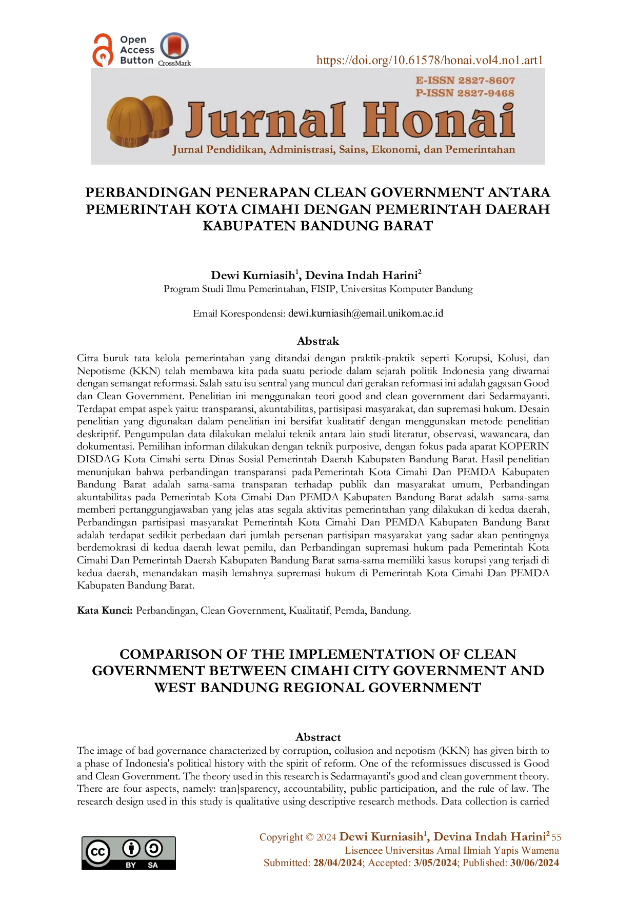 JURIS Perbandingan Penerapan Clean Government Antara Pemerintah Kota Cimahi Dengan Pemerintah Daerah Kabupaten Bandung Barat