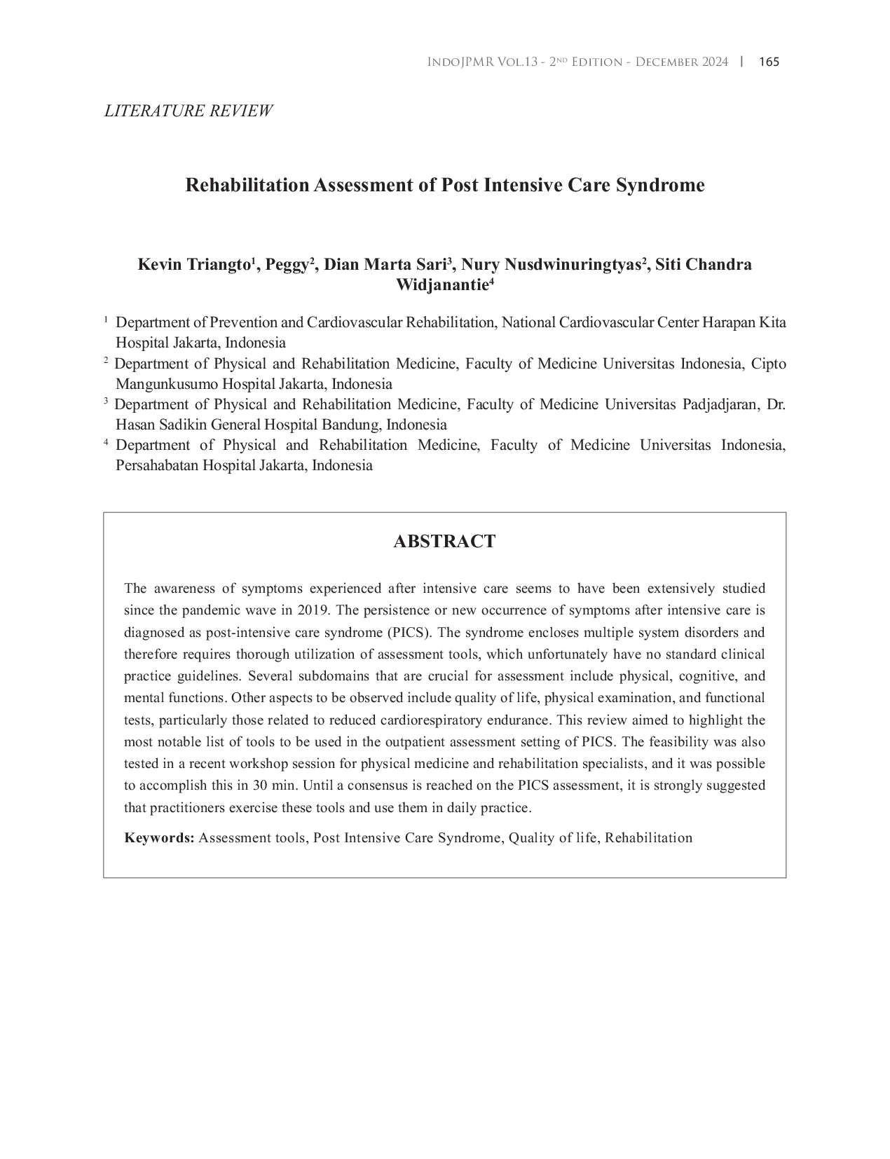 JURIS Rehabilitation Assessment of Post Intensive Care Syndrome