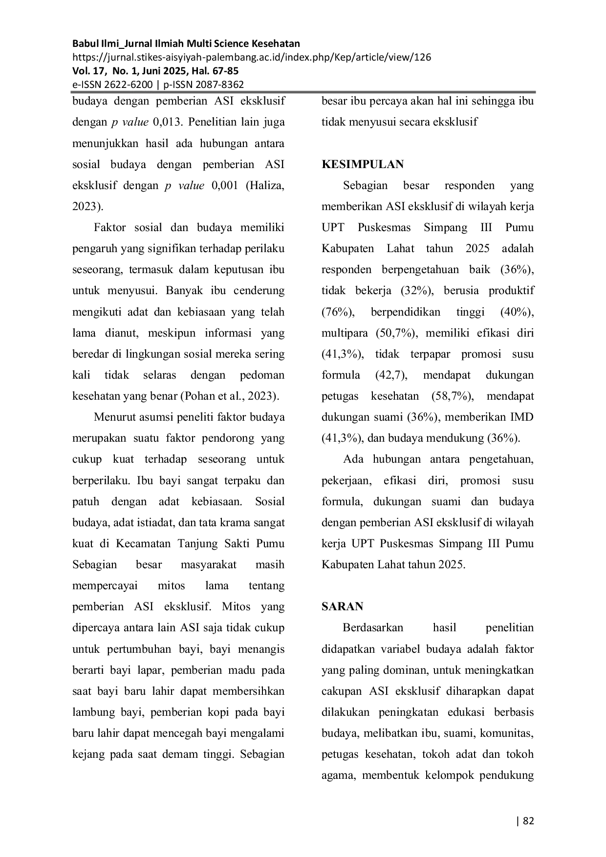 JURIS Faktor Faktor Yang Berhubungan Dengan Pemberian Asi Eksklusif