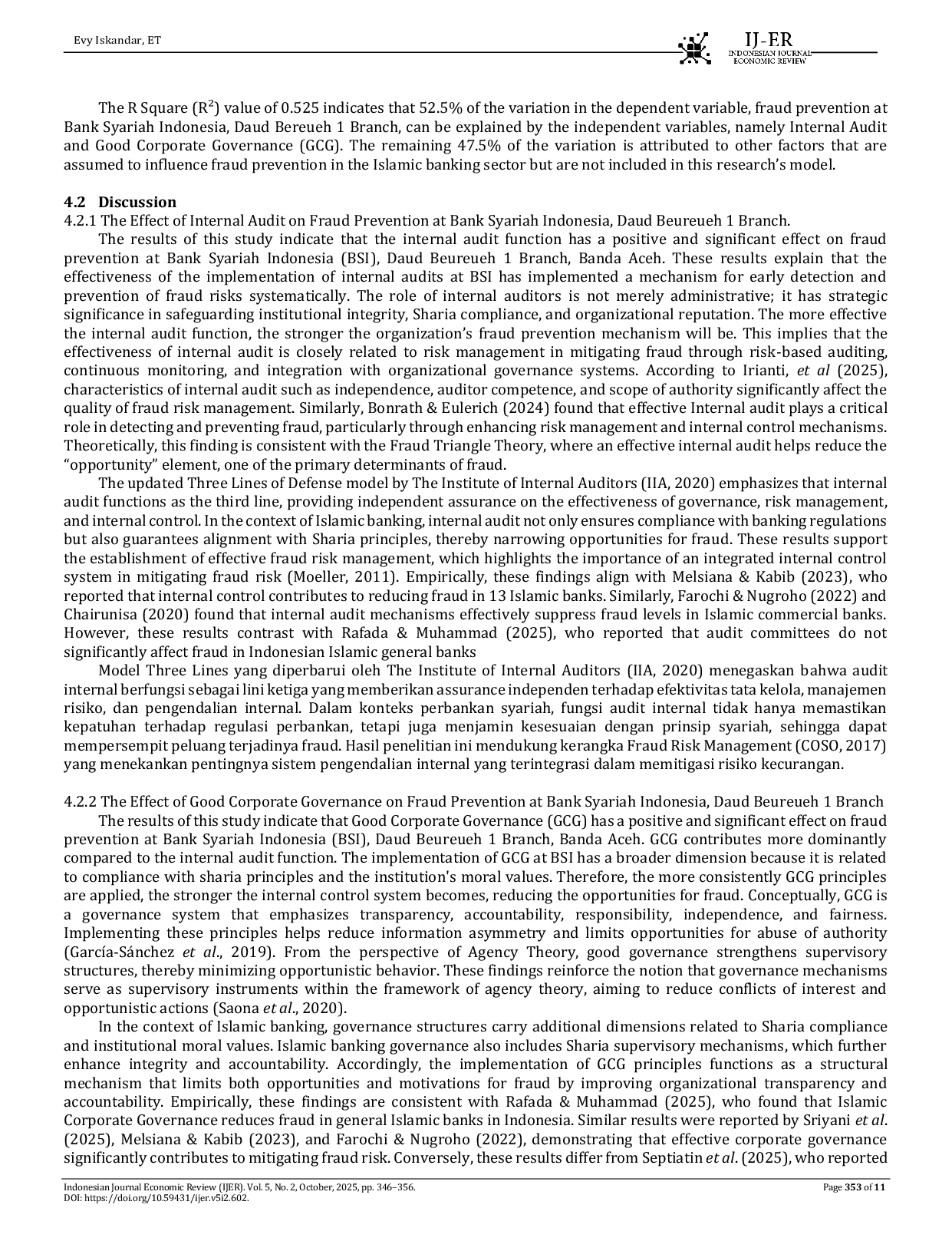 JURIS Internal Audit Function and Good Corporate Governance as Determinants of Fraud Prevention in Islamic Banking A Case Study of Bank Syariah Indonesia Banda Aceh