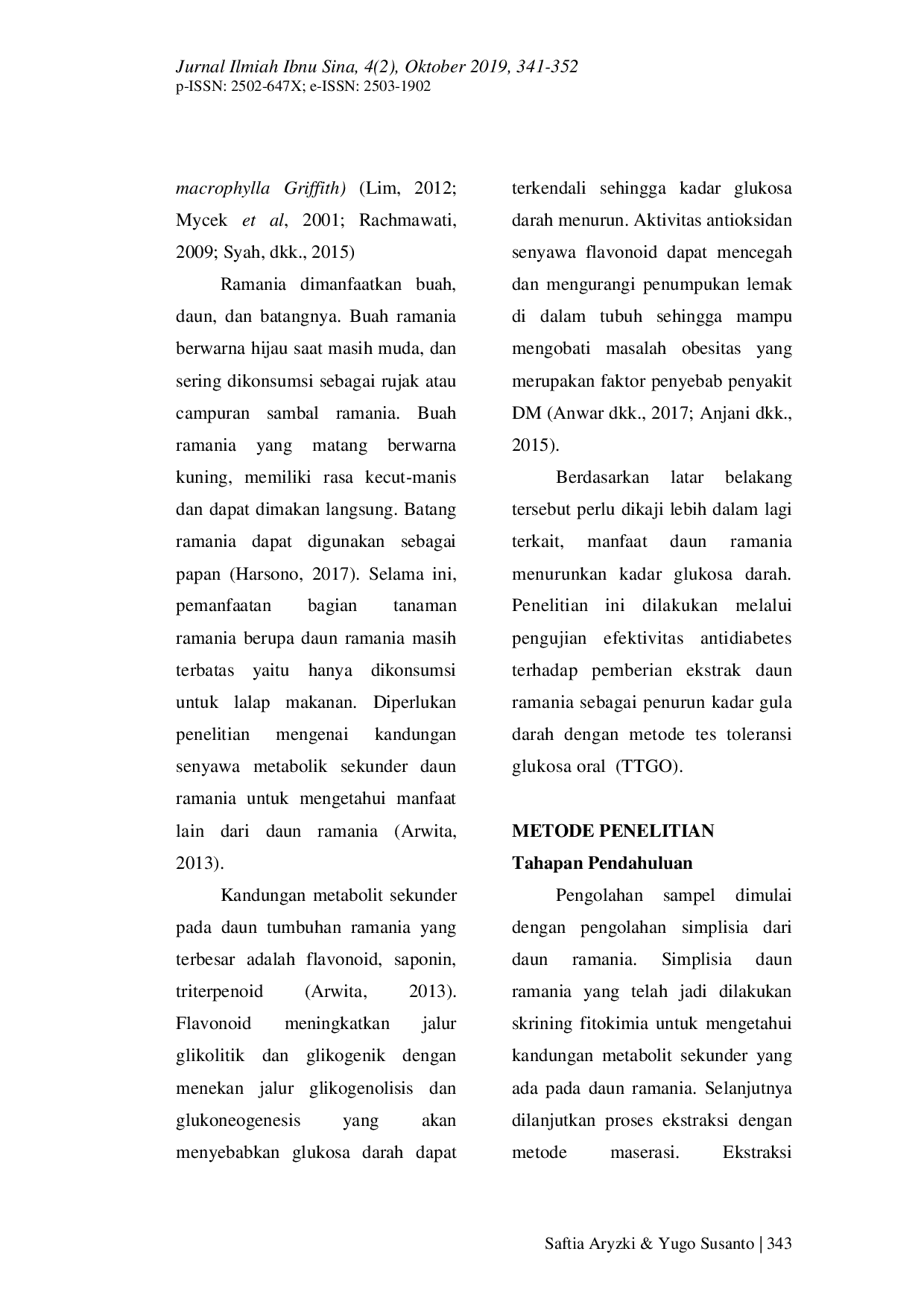 JURIS Efektivitas Daun Ramania Asal Kalimantan Selatan Untuk Menurunkan Kadar Gula Darah