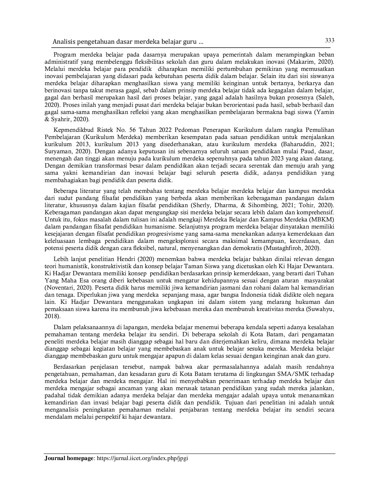 JURIS Analisis pengetahuan dasar merdeka belajar guru SMA SMK berdasarkan pandangan filosofi Ki Hajar Dewantara