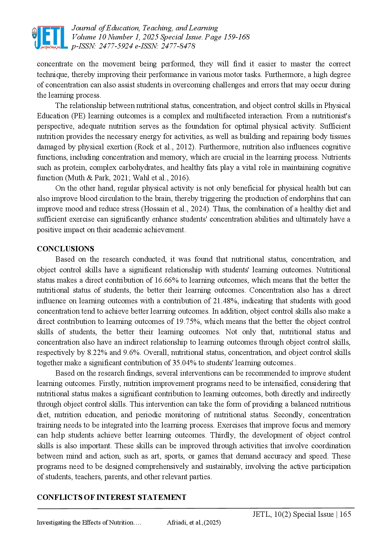 juris Investigating the Effects of Nutrition Concentration and Motor Development on Physical Education Outcomes in Elementary School Students