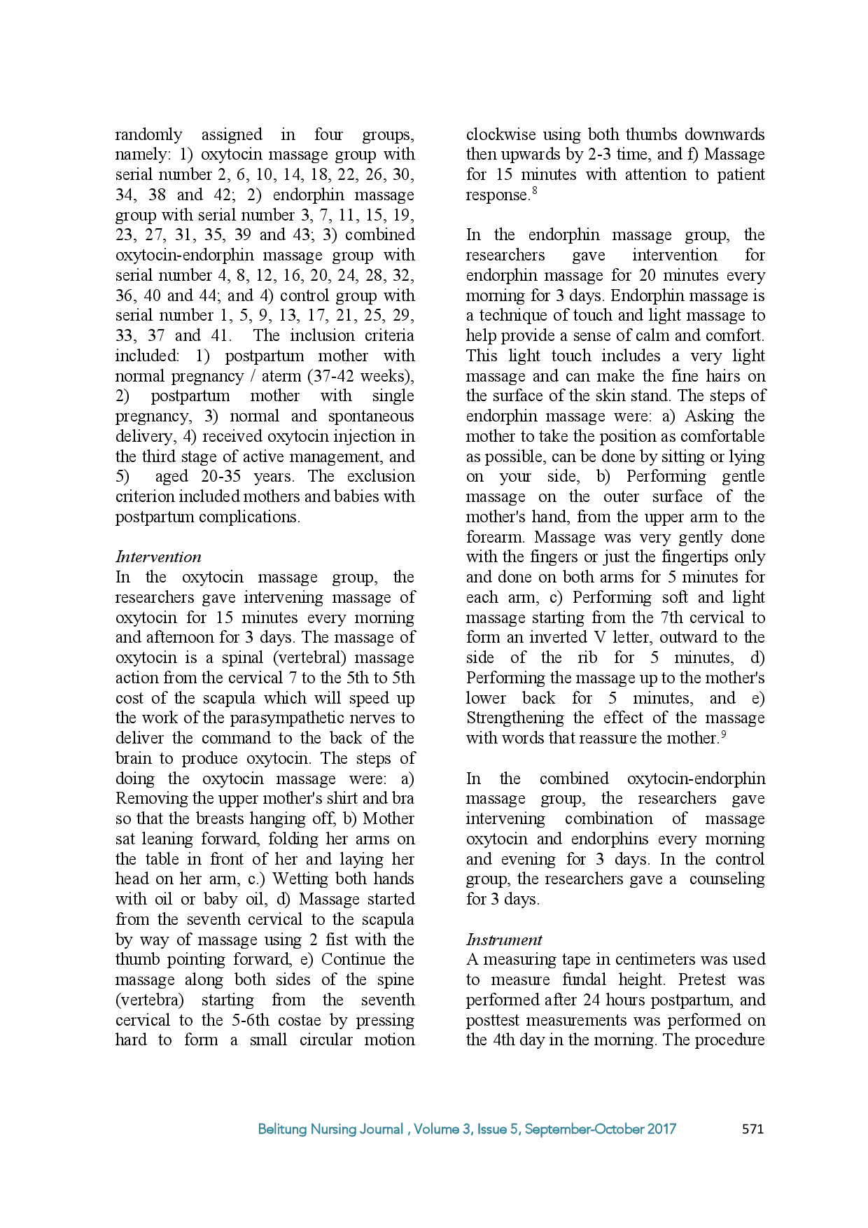 juris The Effectiveness Of Combination Of Oxytocin And Endorphin Massage On Uterine Involution In Primiparous Mothers