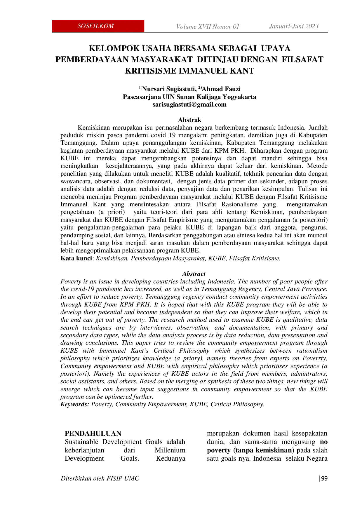 JURIS Kelompok Usaha Bersama Sebagai Upaya Pemberdayaan Masyarakat Ditinjau dengan Filsafat Kritisisme Immanuel Kant