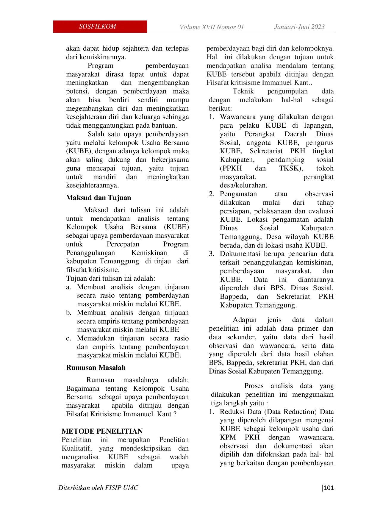 JURIS Kelompok Usaha Bersama Sebagai Upaya Pemberdayaan Masyarakat Ditinjau dengan Filsafat Kritisisme Immanuel Kant