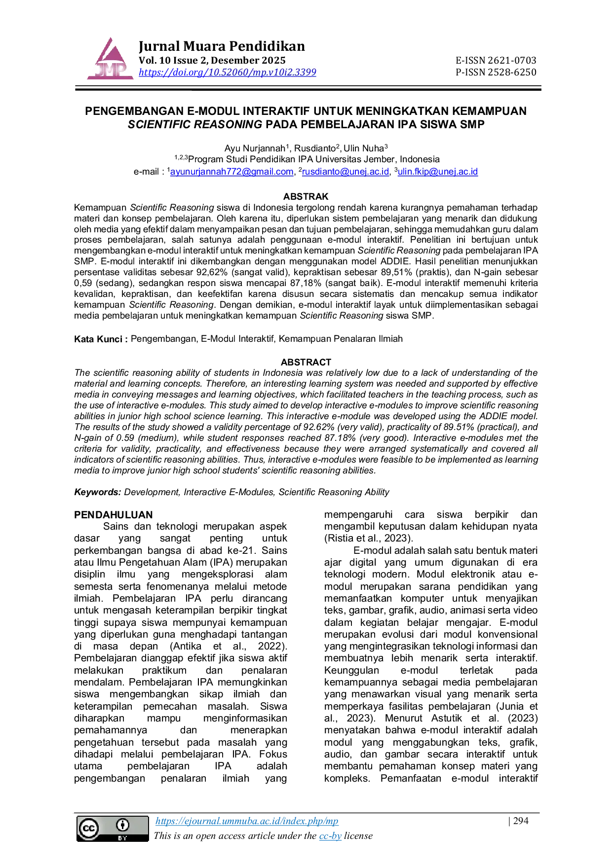 JURIS Pengembangan E Modul Interaktif untuk Meningkatkan Kemampuan Scientific Reasoning pada Pembelajaran IPA Siswa SMP