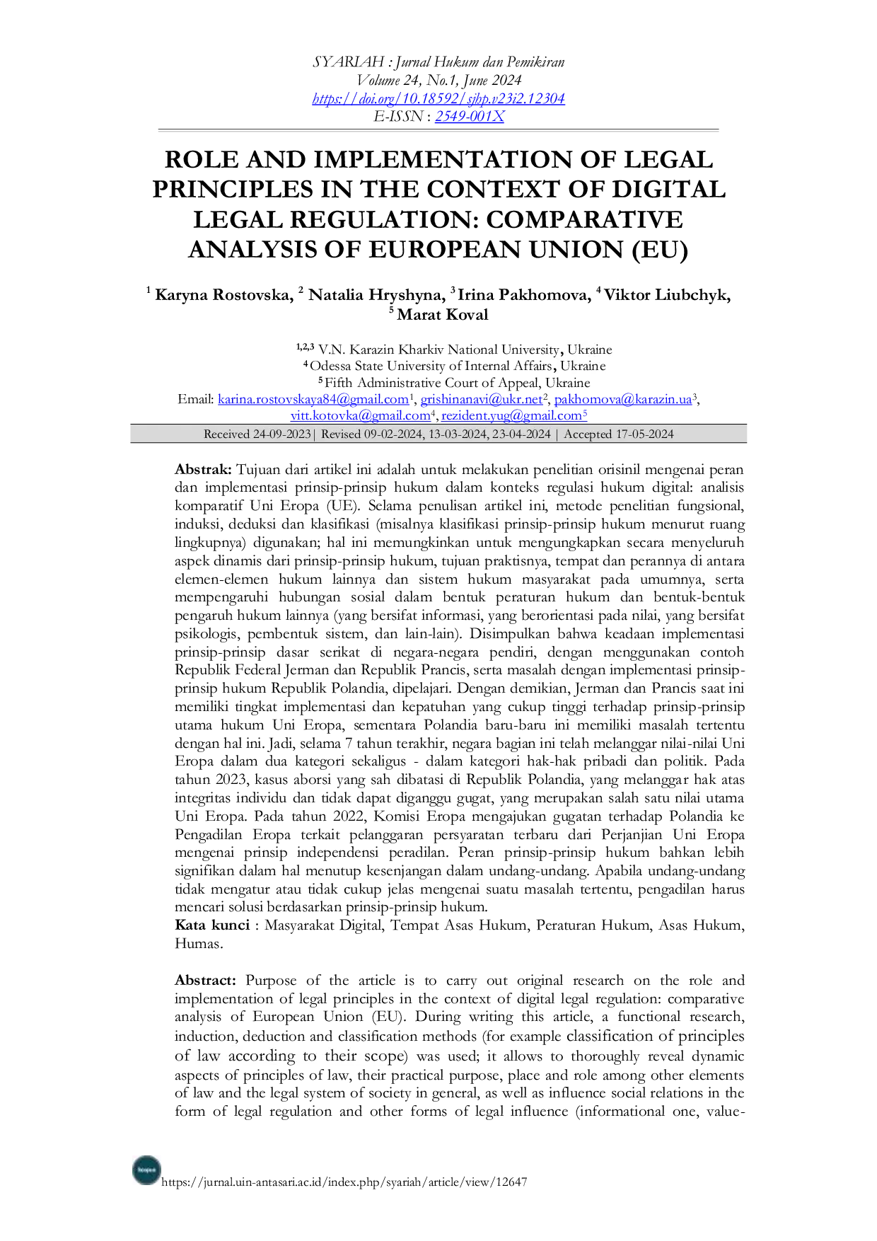 JURIS Place of Principles of Law in Legal Regulation of Public Relations in Conditions of Digital Society Theoretical and Legal Research