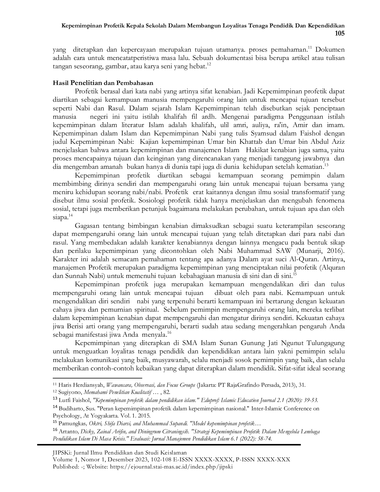 JURIS Kepemimpinan Profetik Kepala Sekolah Dalam Membangun Loyalitas Tenaga Pendidik Dan Kependidikan