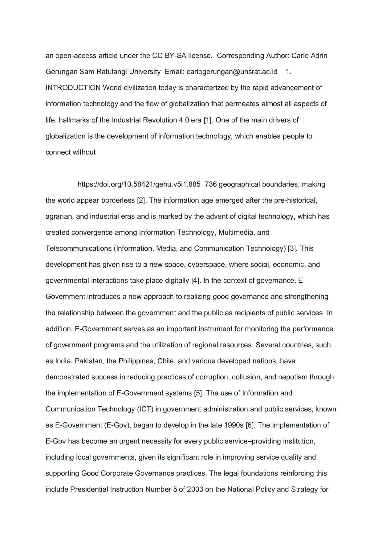 JURIS Regulation of E Government Development in Manado City